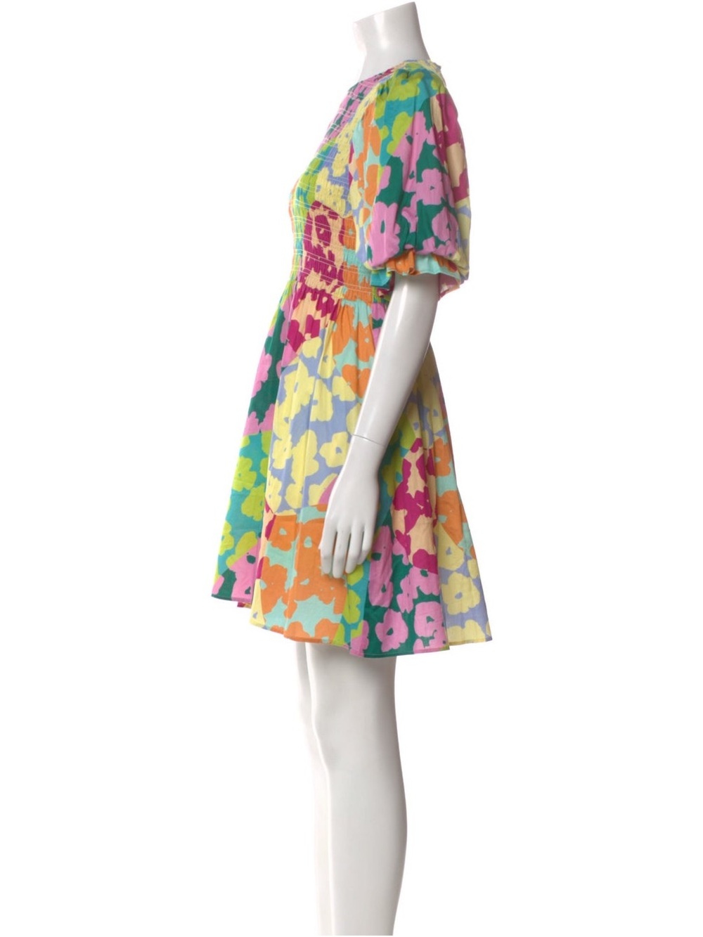 NWT Colorful Floral Print Puff Sleeve Mini Dress - Picture 10 of 11